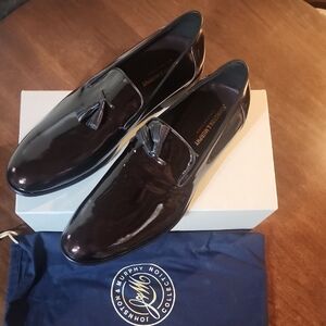 Johnston & Murphy Shiny Black/deep Purple Loafers with Tassels